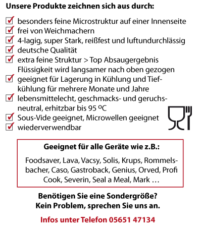 100 St Genius Vakuumbeutel Goffriert 30x40cm Beutel Wabenstruktur für Solis 
